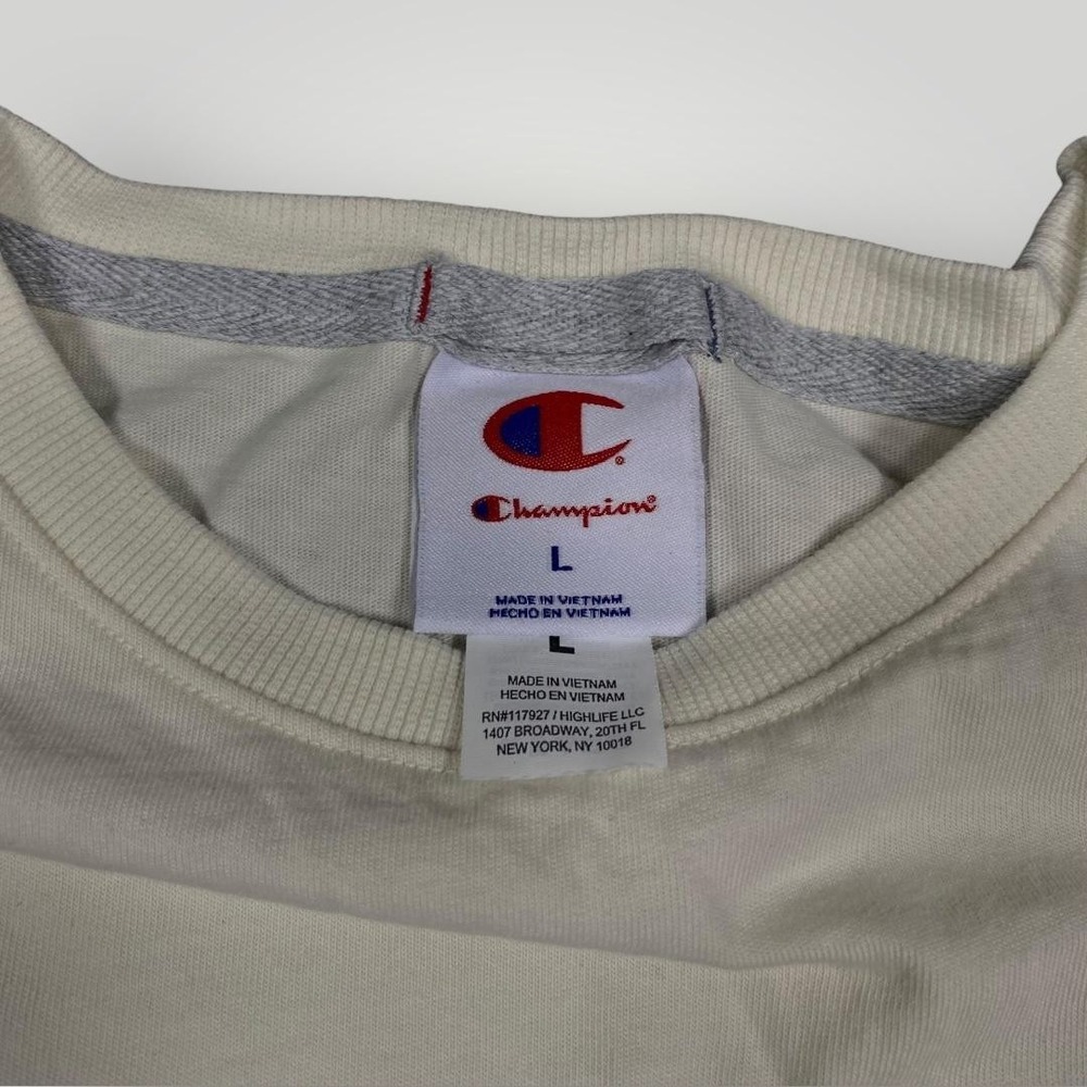 Champion Shirt Womens Large White Cropped Script Logo Boxy Short Sleeve C Patch - Picture 4 of 6